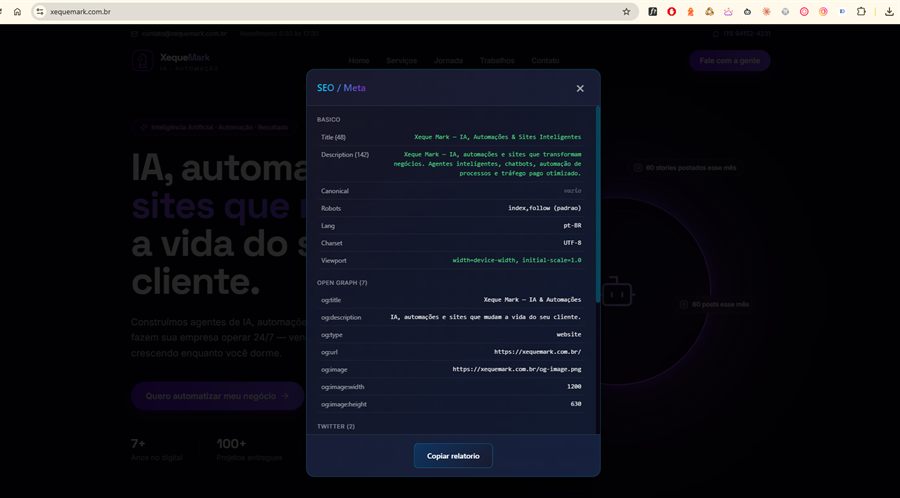 Scanify analisando SEO de um site